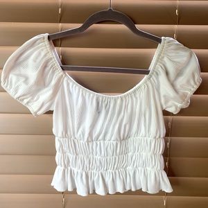 White puff crop top